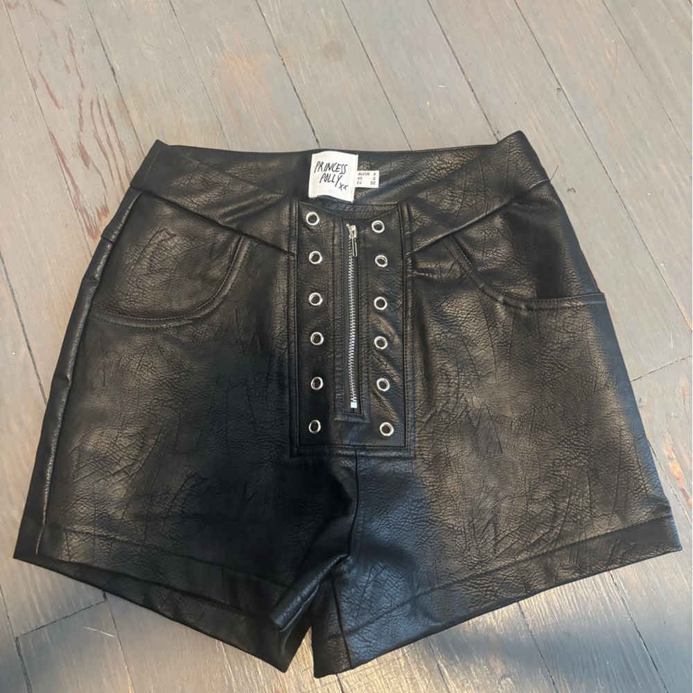 Black Faux Leather High-Waist Zip Mini Shorts